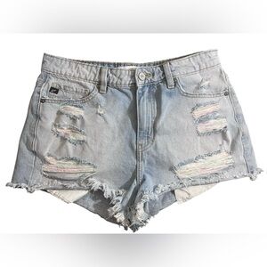 Kancan High Rise Rainbow Distressed Blue Jean Shorts Size 9 -28